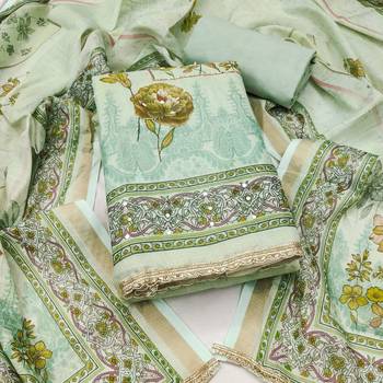 Mint cotton linen printed unstitched dress material 2