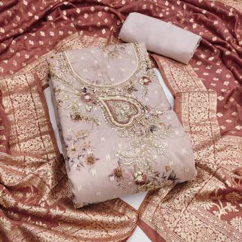Mauve banarasi modal printed unstitched dress material 2