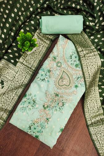 Mint banarasi modal printed unstitched dress material