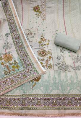 Mint cotton linen printed unstitched dress material 3