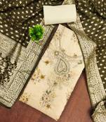 Cream banarasi modal printed unstitched dress material