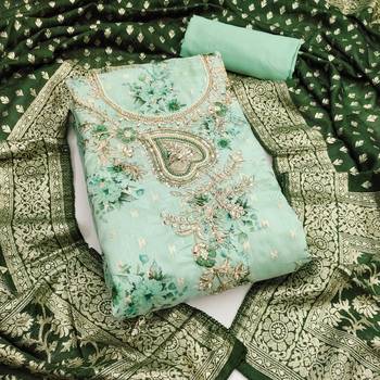 Mint banarasi modal printed unstitched dress material 2