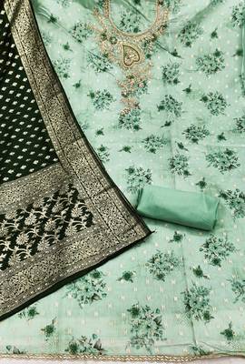 Mint banarasi modal printed unstitched dress material 3