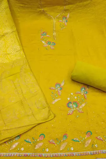Lime georgette viscose embroidered unstitched dress material