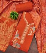 Orange georgette viscose embroidered unstitched dress material