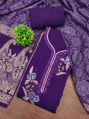 Purle georgette viscose embroidered unstitched dress material 1