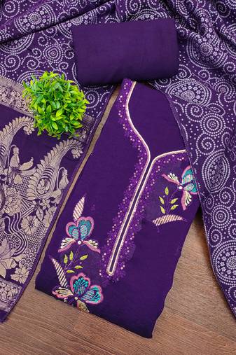 Purle georgette viscose embroidered unstitched dress material