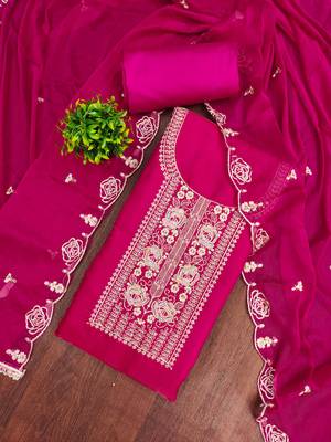 Magenta viscose embroidered unstitched dress material 1