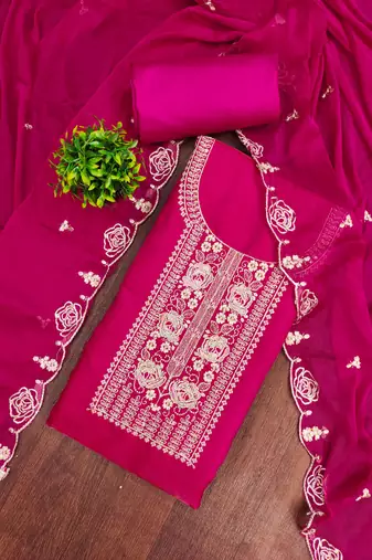 Magenta viscose embroidered unstitched dress material