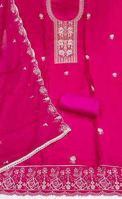 Magenta viscose embroidered unstitched dress material 3