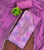 Purple organza embellished unstitched dress material