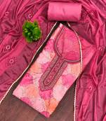 Pink organza embellished unstitched dress material