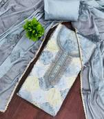 Grey organza embellished unstitched dress material