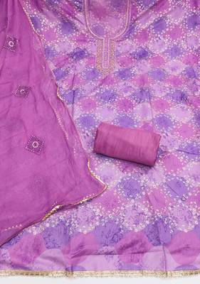 Purple organza embellished unstitched dress material 3