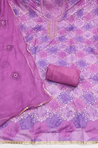 Purple organza embellished unstitched dress material