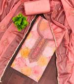 Peach organza embellished unstitched dress material