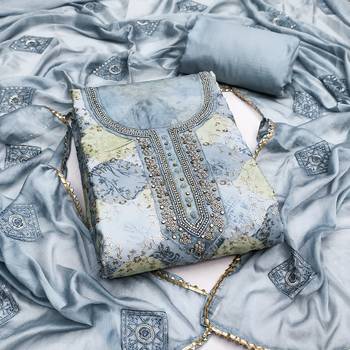 Grey organza embellished unstitched dress material 2