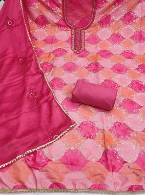 Pink organza embellished unstitched dress material 3