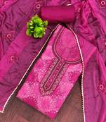 Magenta organza embellished unstitched dress material