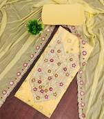 Yellow modal embroidered unstitched dress material