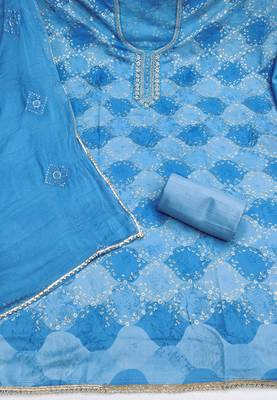 Blue organza embellished unstitched dress material 3