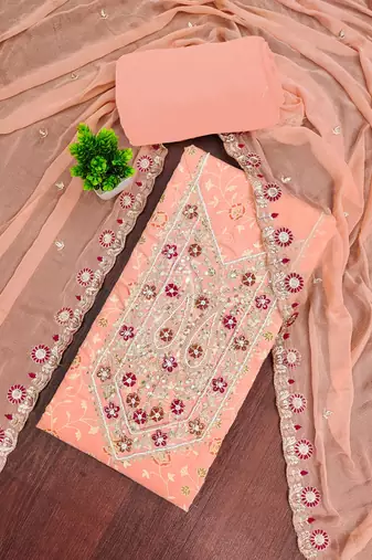 Peach modal embroidered unstitched dress material