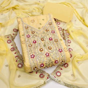 Yellow modal embroidered unstitched dress material 2