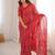 Red blocked printed, paisley soft pure cotton saree with blouse.