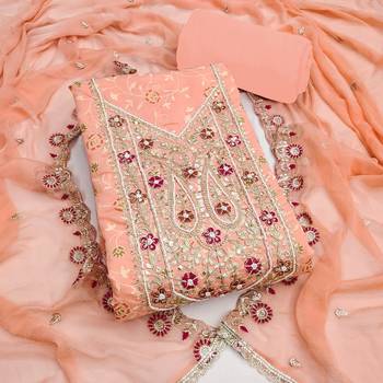 Peach modal embroidered unstitched dress material 2