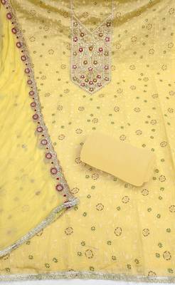 Yellow modal embroidered unstitched dress material 3