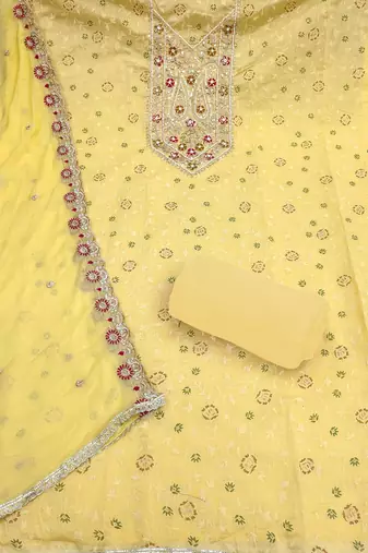 Yellow modal embroidered unstitched dress material