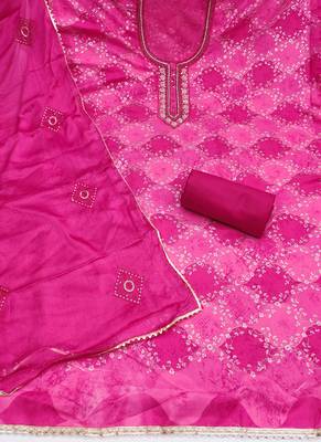 Magenta organza embellished unstitched dress material 3