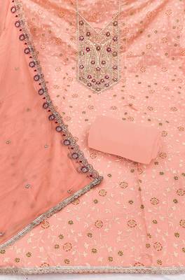 Peach modal embroidered unstitched dress material 3