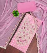 Pink modal embroidered unstitched dress material