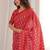 Red blocked printed, paisley soft pure cotton saree with blouse.