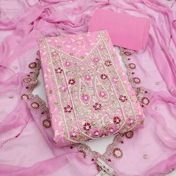 Pink modal embroidered unstitched dress material 2