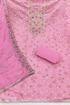 Pink modal embroidered unstitched dress material 3