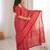 Red blocked printed, paisley soft pure cotton saree with blouse.