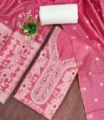 Pink cotton silk embellished unstitched dress material
