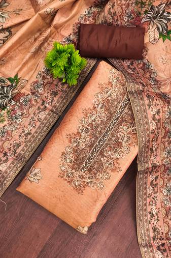 Orange viscose embellished unstitched dress material