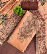 Orange viscose embellished unstitched dress material