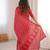 Red blocked printed, paisley soft pure cotton saree with blouse.