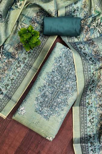 Blue viscose embellished unstitched dress material