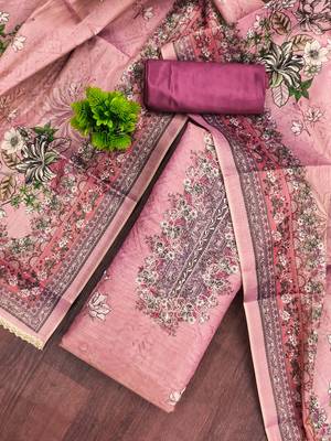 Pink viscose embellished unstitched dress material 1