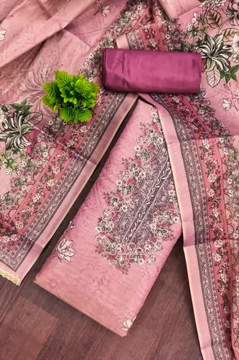 Pink viscose embellished unstitched dress material