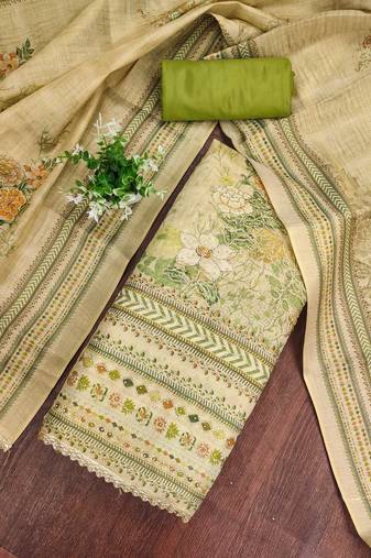 Green viscose embellished unstitched dress material
