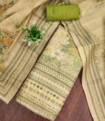 Green viscose embellished unstitched dress material