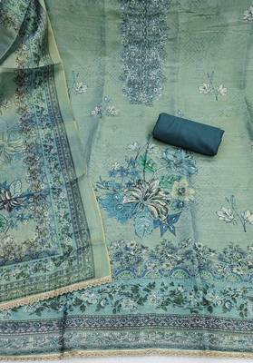 Blue viscose embellished unstitched dress material 3