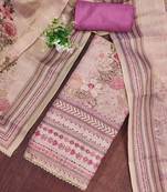 Lavender viscose embellished unstitched dress material