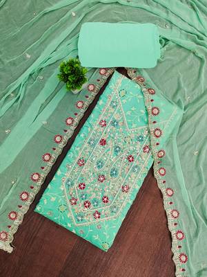 Mint modal embroidered unstitched dress material 1